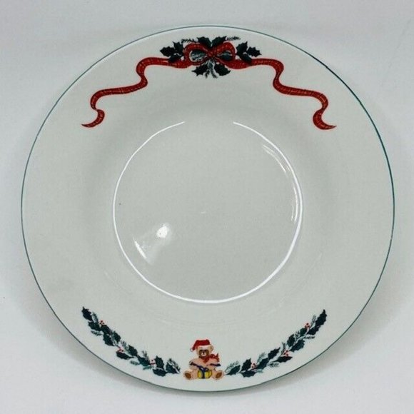 Newcor Origins Holiday Small Salad Bowl 126 Christmas Morning Tree Teddy Garland - Picture 1 of 7